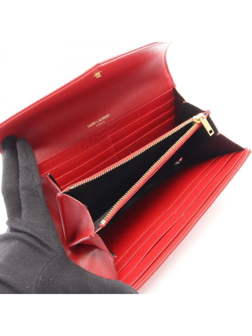 Saint Laurent Paris Bifold Wallet Monogram Red Leather Cassandra Matelasse - Picture 3 of 9